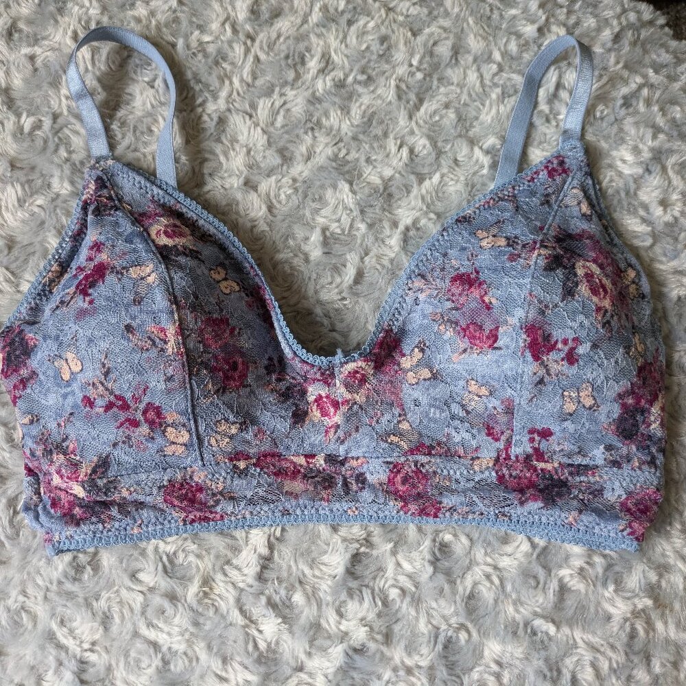 Jessica Simpson Blue Floral Bralette Size S Adjustable Straps Removable Pads